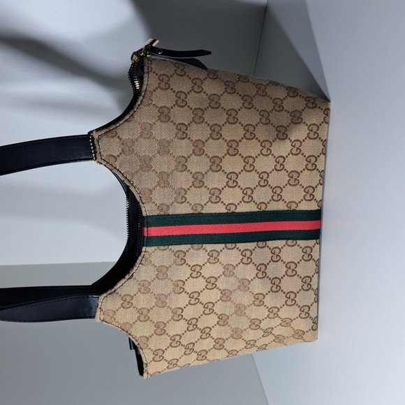 No Label Handbags - Luxury Beige GG Canvas Shoulder Bag with Black Handles and Web Stripe